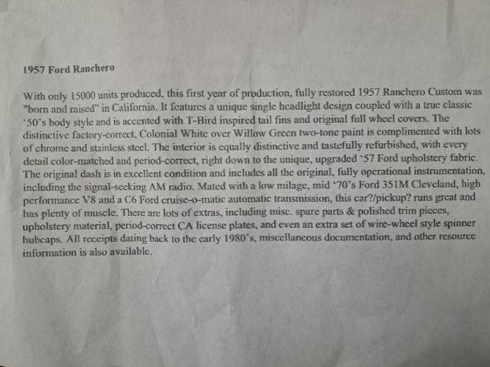 Used 1957 Ford Ranchero Custom