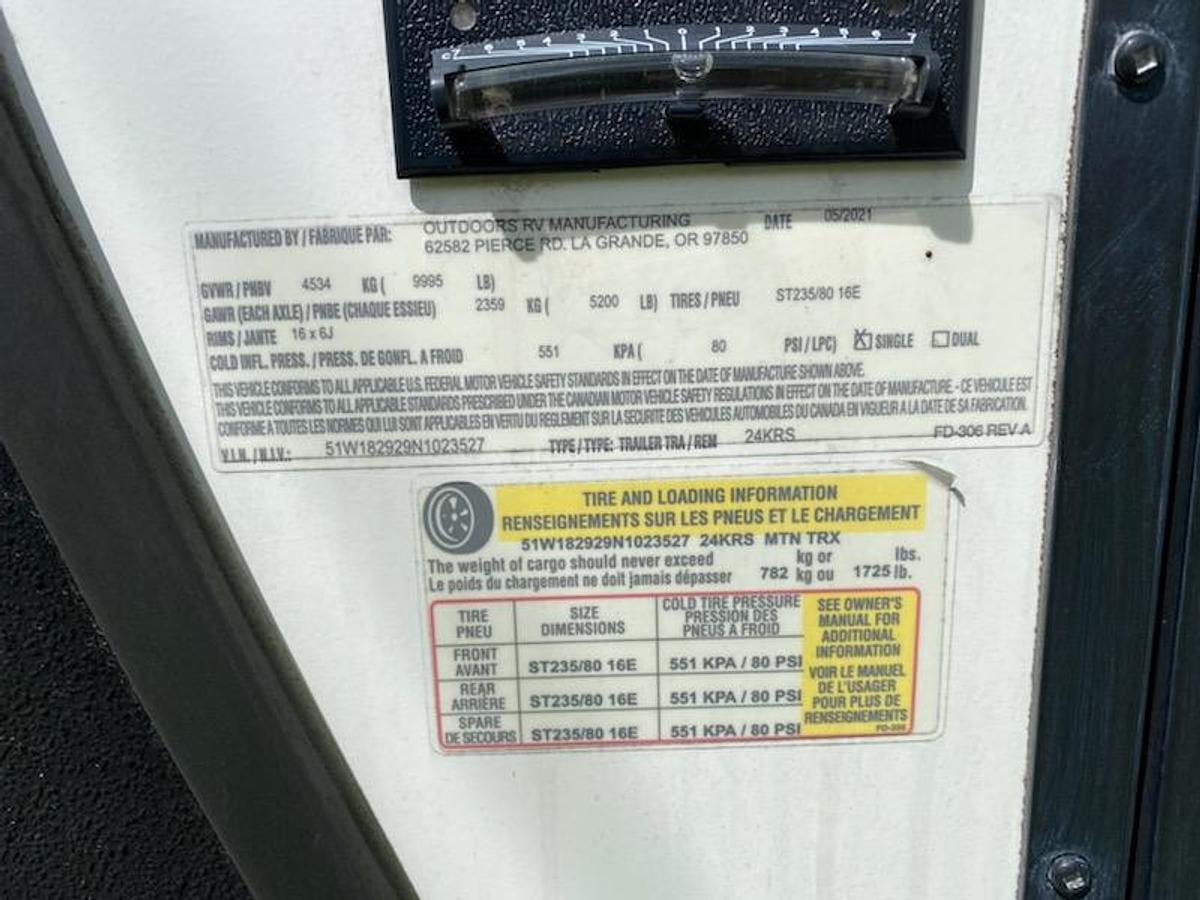 Used 2022 Outdoors RV Back Country Series Mtn Trx 24KRS Travel Trailer