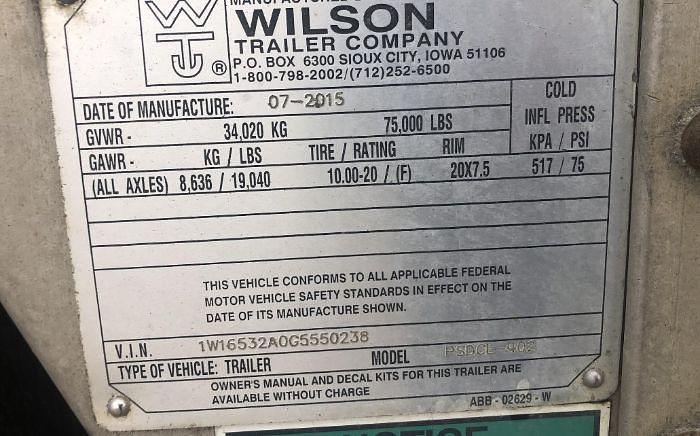 Used 2016 Wilson PSDCL-402 Livestock Trailer