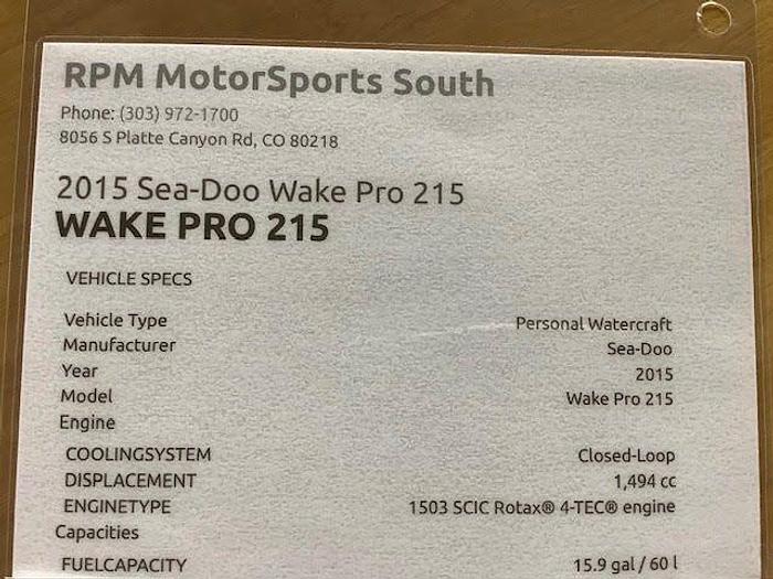 Used 2015 Seadoo Wake Pro 215