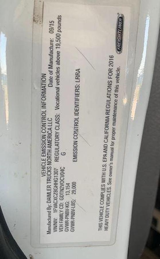 Used 2016 Elliot L60R Mounted on 2016 Freightliner Business Class M2 106