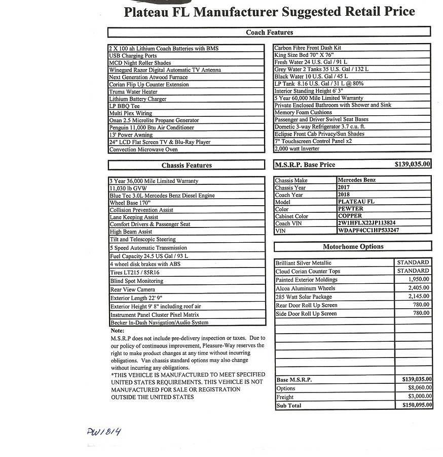 Used 2018 Pleasure Way Plateau FL Class B Motorhome