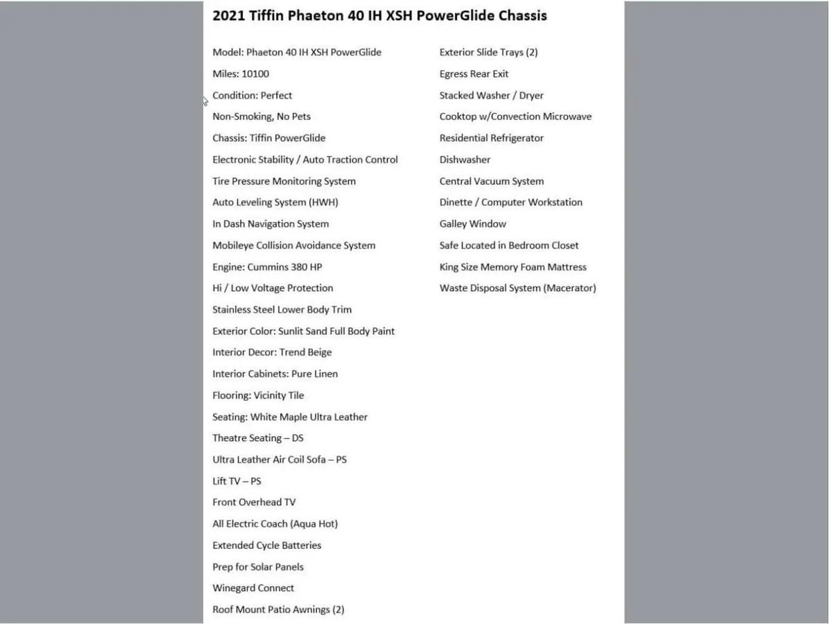 Used 2021 Tiffin Phaeton 40IH XSH