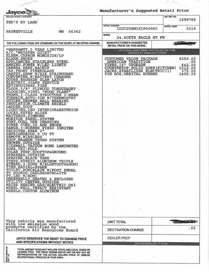 Used 2019 Jayco Eagle HT 24.5CKTS Fifth Wheel