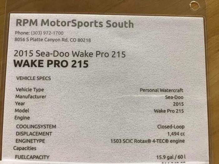 Used 2015 Seadoo Wake Pro 215