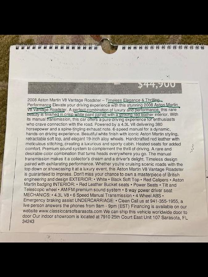 Used 2008 Aston Martin Vantage V8 Roadster