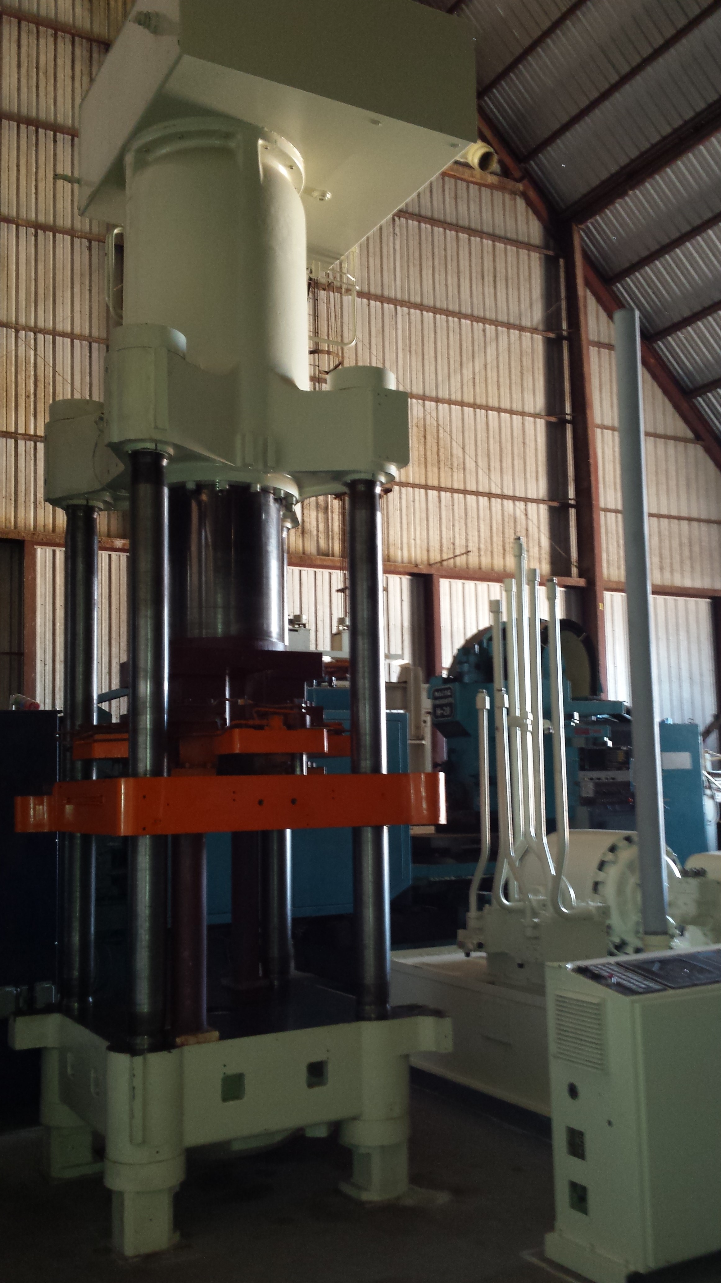 Used 550 Ton Cincinnati Triple Action Hydraulic Press; 4 Column Down-Acting Type; Arranged for High Speed Deep Drawing; Mfg. 1989