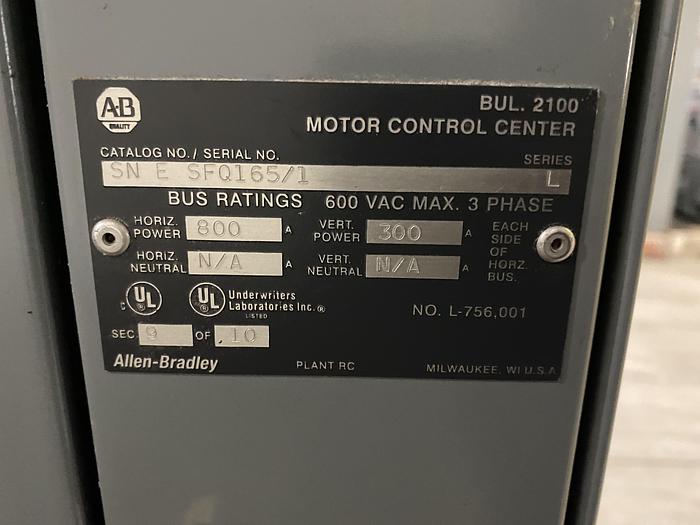 Used ROCKWELL AUTOMATION ALLEN BRADLEY CENTERLINE SERIES MCC SECTION