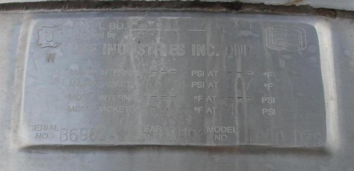 Refurbished 1,000 GALLON LEE KETTLE - S/S - 40 PSI JACKET (WITH NEW AGITATION OPTIONS)