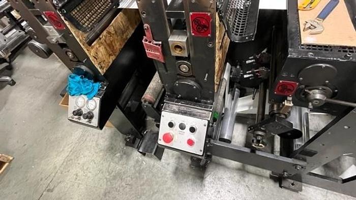 Used 13" WIDE ROTOFLEX SLITTER REWINDER WITH 2 STATION DIE CUTTING