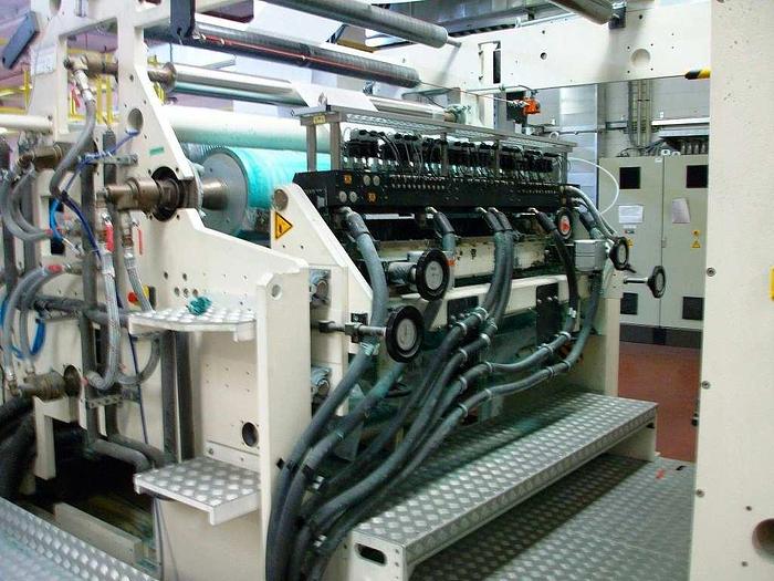 Used 2004 Nonwoven - Hot melt application complete line (unwinder, Hot melt coater, surface inspection, rewinder, packaging)