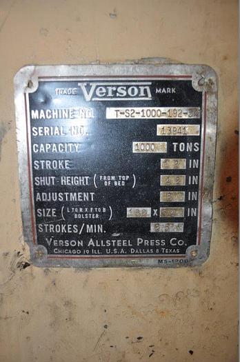 Used VERSON T S2 1000 192 X 54T