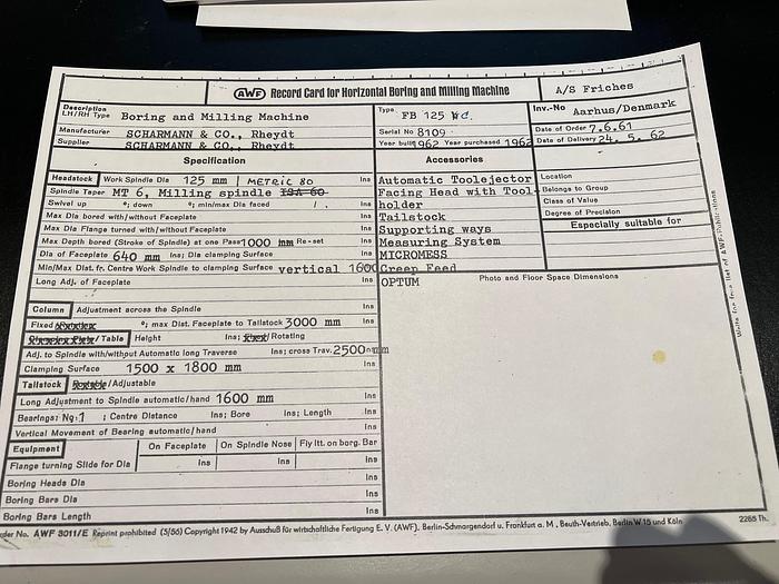 Used BRUGT HORISONTALT BOREVÆRK FABR. SCHARMANN, MODEL FB 125 C