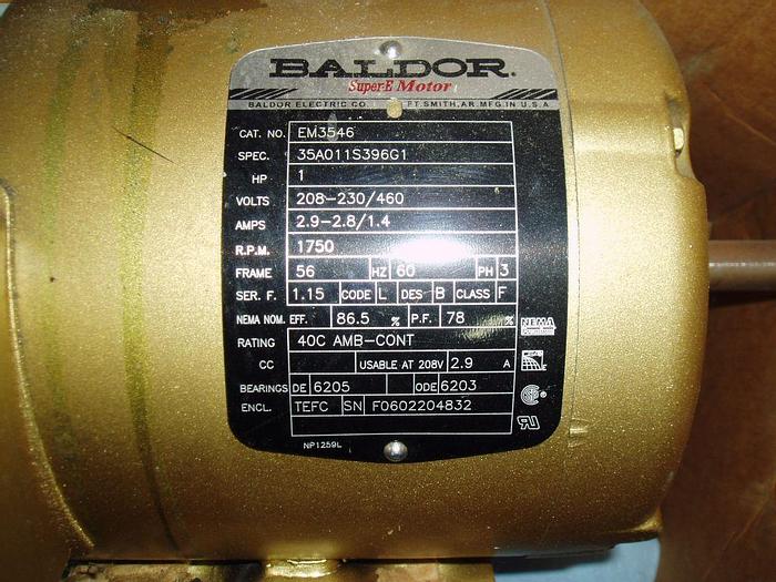 Used Motor, 1 HP, Baldor, 1750 RPM Out, 208-230/460V (2) #S743674
