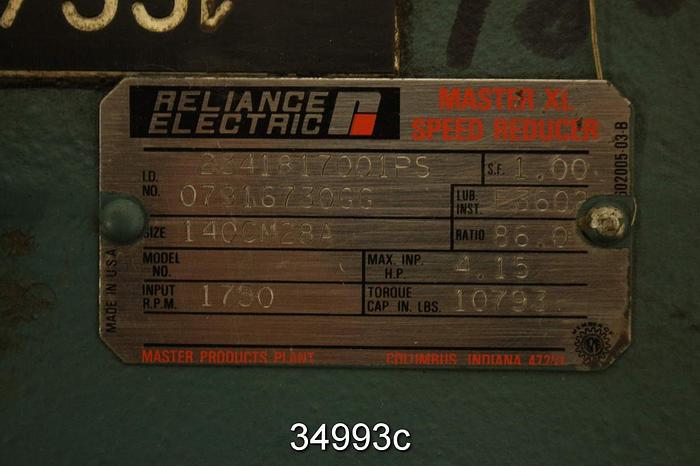 Unused Reliance 140CM28A Master XL Speed Reducer, 86.0/1 Ratio #34993