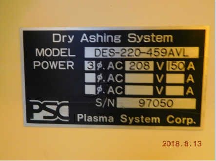 Used Plasma System Corp.  DES-220