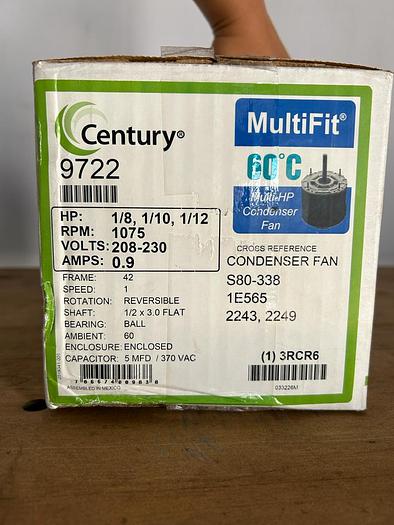 Used CENTURY, 1/8 1/10 1/12 HP, PH 1, 208-230V, 1075 RPM, DF3G034N' !