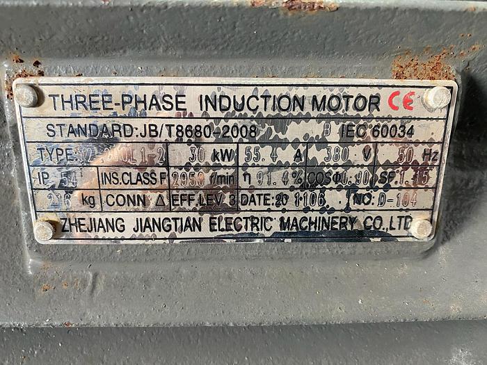 Used ELECTRIC THREE PHASE INDUCTION MOTOR: 380V:2950 RPM; 30KW !