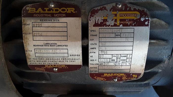 Used BALDOR ELECTRIC MOTOR 3 HP, 06H072X047 !