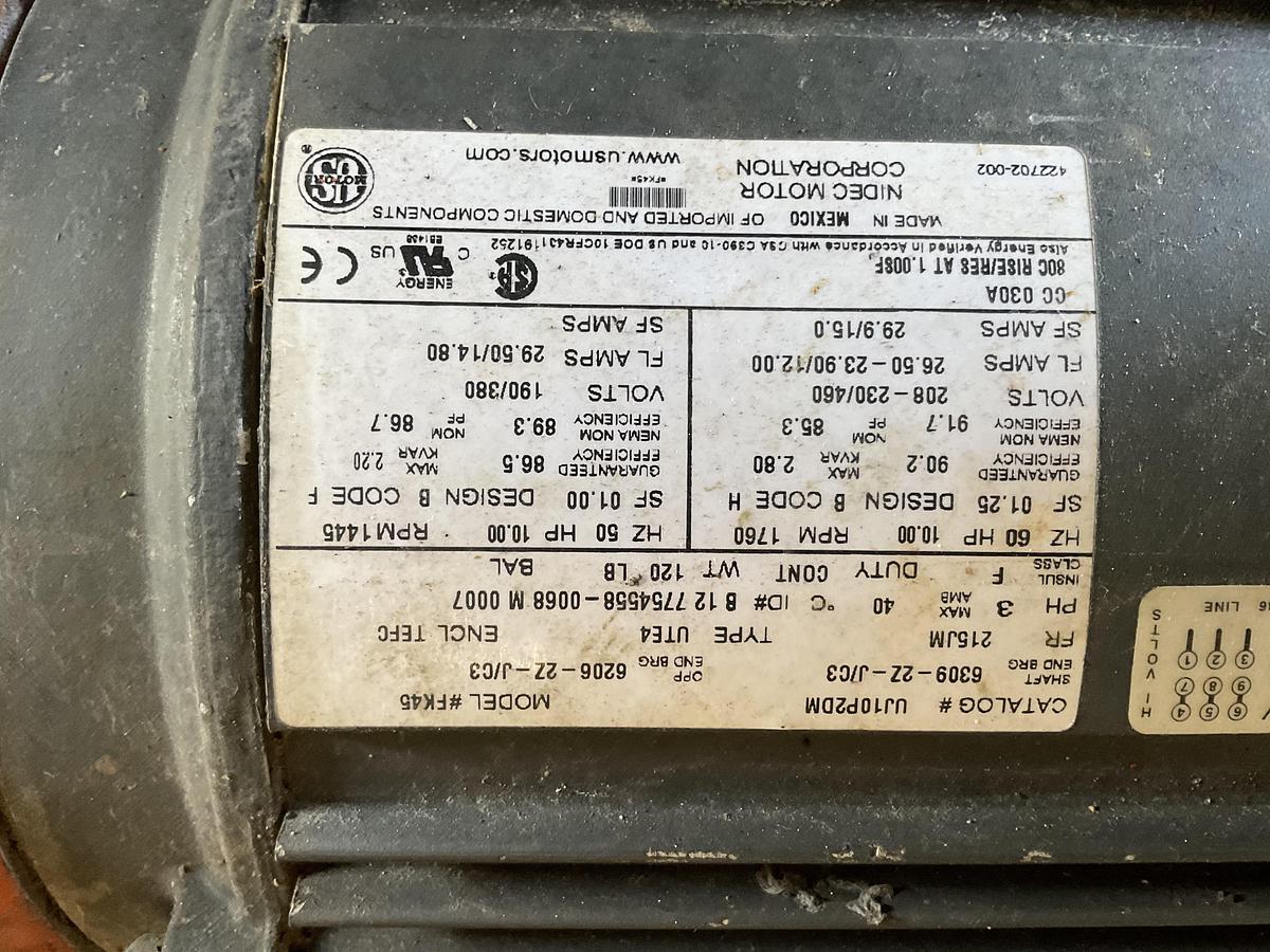Used US MOTORS / NIDEC ELECTRIC MOTOR WITH BERKELEY PUMP – 10 HP, 3 PHASE, 208–230/460V, TEFC