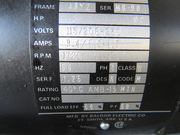 Used MFD BY BALDOR ELECTRIC MOTOR .5 HP 34M23W467 !