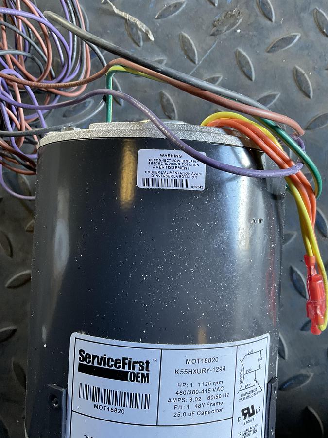 Used SERVICEFIRST OEM COMMERCIAL ELECTRIC MOTOR – 1 HP – 460/380-415 VAC – 1125 RPM – 48Y FRAME