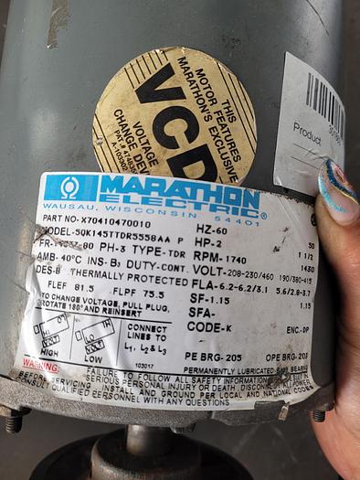 Used MARATHON ELECTRIC MOTOR-5QK145TTDR5558AAP; HP2; PH3 !