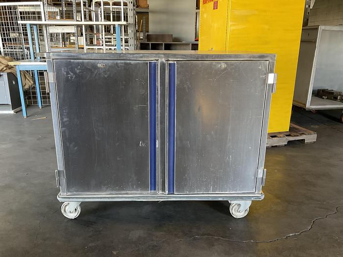 Used STAINLESS STEEL CASE CART WITH TWO DOORS AND WIRE SHELF !