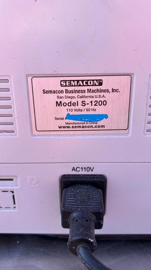 Used SEMACON S-1200 HIGH SPEED BANK GRADE CURRENCY COUNTER