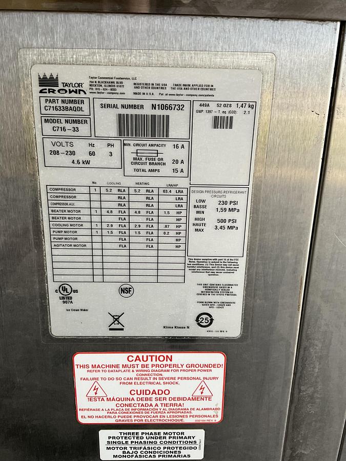 Used TAYLOR CROWN SOFT SERVE ICE CREAM MACHINE – FLOOR MODEL