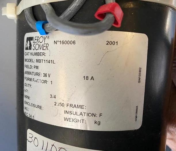 Used LEROY SOMER MOTOR HP 3/4; 2050 RPMS; 36 VOLTS; MBT1141L !