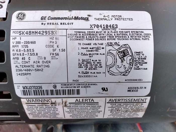 Used  GE AC MOTOR 1 HP; 3PH; 1725 RPM; 5K48MN4295BX