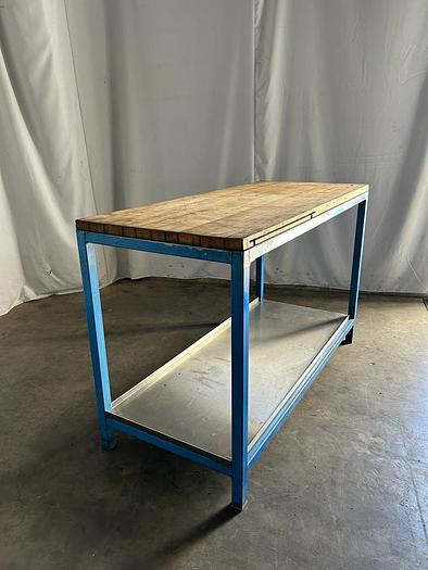 Used BUTCHER BLOCK/STEEL INDUSTRIAL WORK ASSAMBLY TABLEBENCH ./