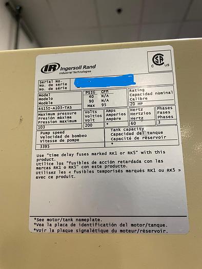 Used INGERSOLL-RAND AIR COMPRESSOR
