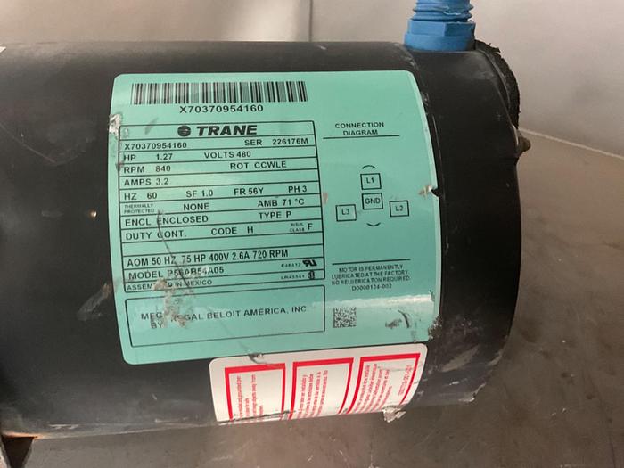Used TRANE; 1.27 PH; 3 PH; 480 VOLTS; 840 RPMS; X70370954160 !