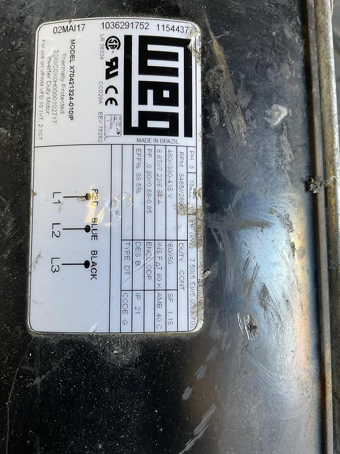 Used WEG 7.5 HP ELECTRIC MOTOR – 3 PHASE, 460V, ODP, IP21