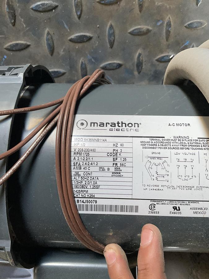 Used AMERICAN FAN CO. SC-800 INDUSTRIAL CENTRIFUGAL BLOWER WITH MARATHON MOTOR – 1/2 HP, 208–230/460V, 3-PHASE