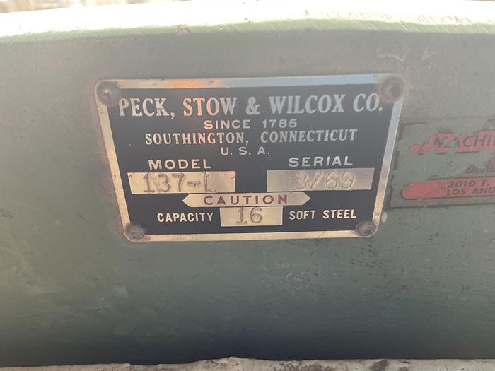 Used PECK, STOW & WILCOX SHEET METAL SHEAR, 137-L !