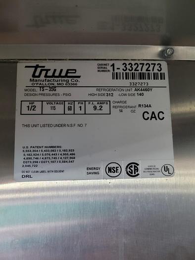Used COMMERCIAL TRUE REACH-IN REFRIGERATOR-TS-35G