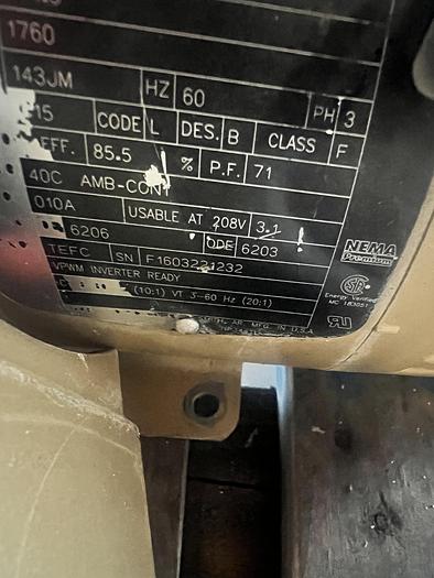 Used BALDOR MOTOR; HP 6 - 7 1/2; PH 3; RPM 1450-1760; 36K977T255H2