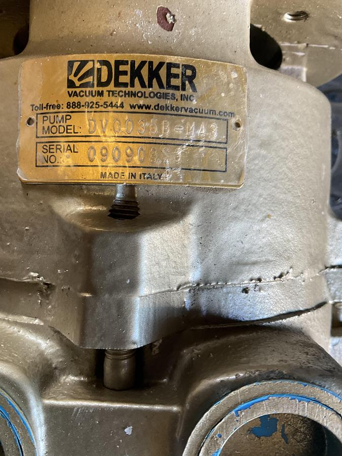 Used DEKKER DV0035B-MA3 ROTARY VANE VACUUM PUMP WITH 3 HP LAFERT MOTOR – 230/460V, 3-PHASE