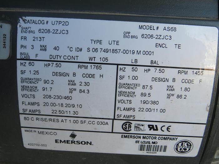 Used U.S MOTOR 7.5 HP 3 PH AS68 !