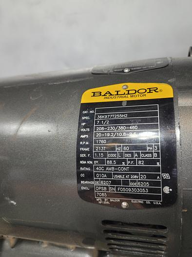 Used BALDOR MOTOR; HP 6 - 7 1/2; PH 3; RPM 1450-1760;36K977T255H2./