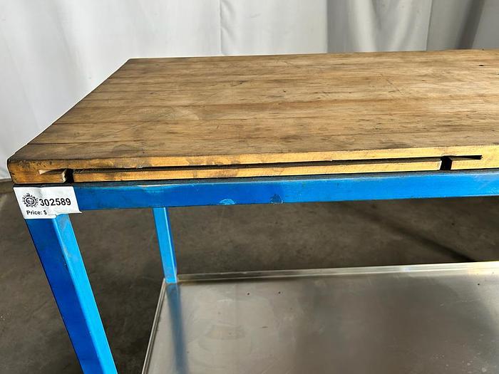 Used BUTCHER BLOCK/STEEL INDUSTRIAL WORK ASSAMBLY TABLEBENCH ./