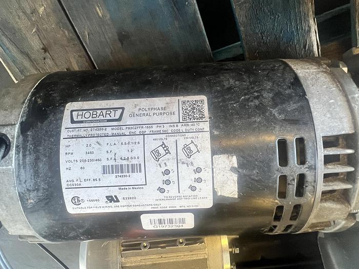 Used HOBART WATER PUMP, P63CZFFR-155; 2HP; 3PH;V:208; RPM: 3450\