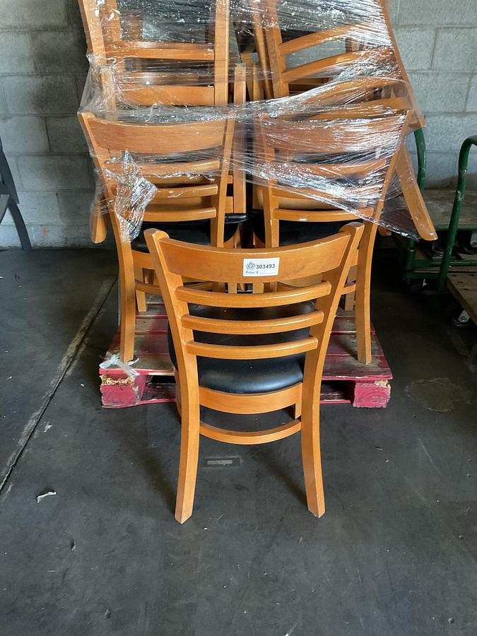 Used WOOD RESTAURANT SIDE CHAIR – BLACK VINYL SEAT