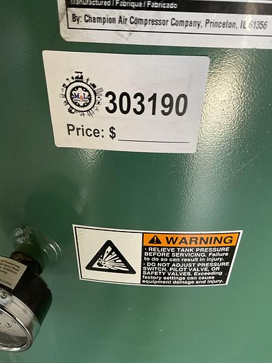 Used CHAMPION AIR COMPRESSOR; MODEL 172-1, VR10-12, 460/60/3/W, 10HP;460V;60HZ;3PH