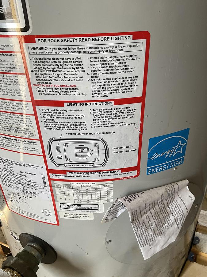 Used BRADFORD WHITE ECO MAGNUM EF SERIES 60 GALLON NATURAL GAS WATER HEATER – 125,000 BTU/HR, ULTRA HIGH EFFICIENCY