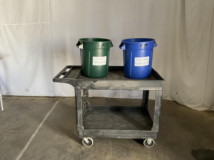 Used ULINE UTILITY CART WITH ATTACHED TWO REBBERMAIN- BRUTE CONTAINERS !
