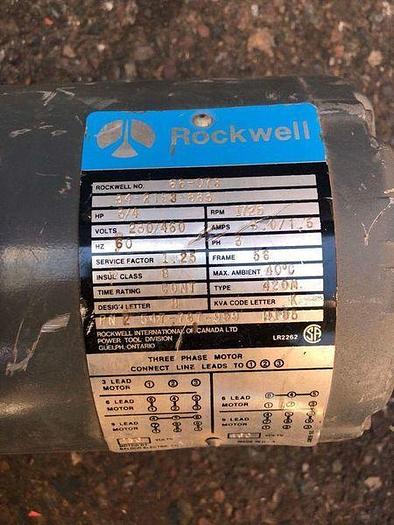 Used ROCKWELL MOTOR 3/4 HP; 3 PH; 1725 RPMS;34-2153-883 !